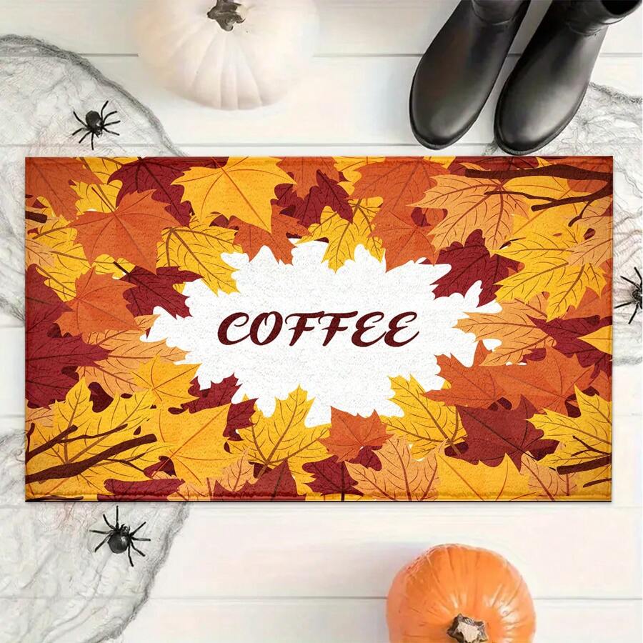 1 buc. Covoraș de baie cu imprimeu de frunze de arțar de toamnă, din imitație de piele întoarsă TPR, cu fund de ușă, covoraș de bucătărie, covoraș de rufe, decor cu atmosferă festivă, decor pentru casă, decor pentru petrecere, decor pentru nuntă, decor pentru sufragerie