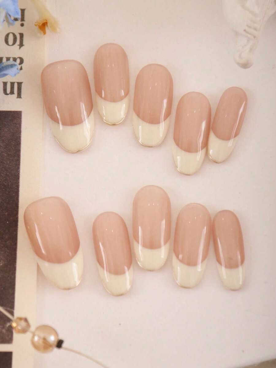 10 片法式指甲霜风金色指甲压片办公室日常佩戴假指甲人造指甲套装按压指甲美甲用品指甲