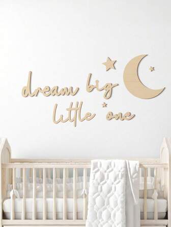 Dream Big Little One Houten Kinderkamer Muurdecoratie Boho Maan Sterren Babykamer Muurkunst Neutraal Kinderkamerbord Voor Jongens Meisjes Slaapkamer Huis Boerderij Wonen Speelkamer