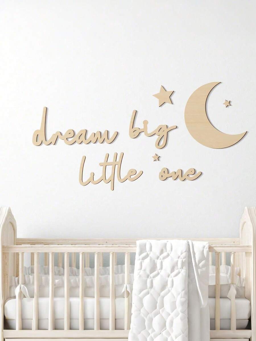 Dream Big Little One Wooden Nursery Wall Decor Boho Moon Stars Babyroom Wall Art Neutral Nursery Sign For Boys Girls Bedroom Home Farmhouse Living Playroom - Multicolor - View 1