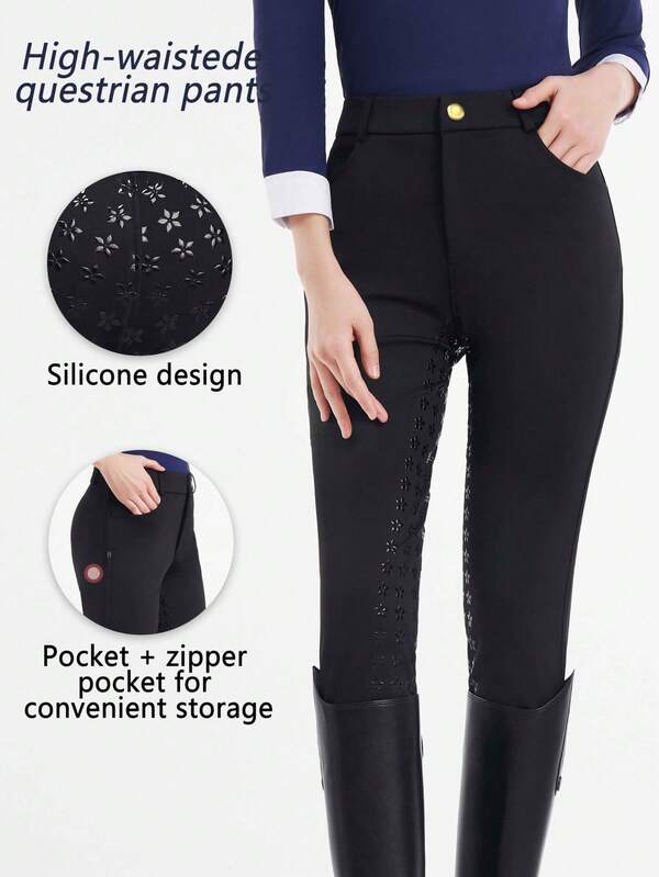 Women High Waist Elastic Riding Pants With Pockets, Silicone Grip Cycling Pants Made Of 80% Polyester 20% Spandex Knitted Fabric, Geometric Print Tight Biking Tights With Pockets, Suitable For All Seasons, No Belt Included