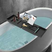SENDERPICK Bath Serving Table Tray Expandable Bathtub Shelf Caddy Tray Bathtub Storage Rack For Candle Towel - Black - View 4