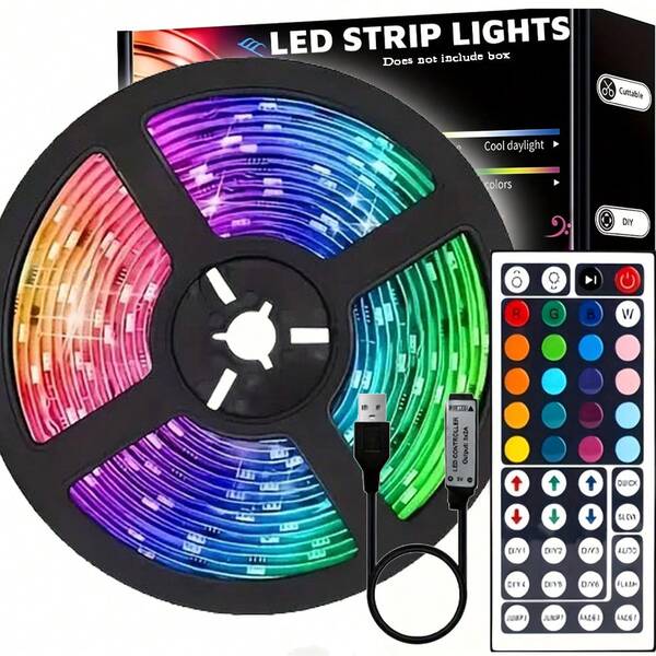 65.6 英尺 USB 供电便携式 LED 灯带变色 RGB LED 灯带、带遥控器的 LED 绳灯、无线控制智能 LED 灯带红外遥控 RGB 照明装饰客厅氛围灯带柔性灯装饰串、LED 灯、房间 LED 灯、电视 LED 灯
