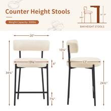 Fumahome Modern Boucle Bar Stool Set Of 2 Upholstered Counter Height Chair With Backrest Armless Chair With Sturdy Metal Frame Accent Couch For Home Bar Kitchens Cafes Lounges - Ivory - View 5