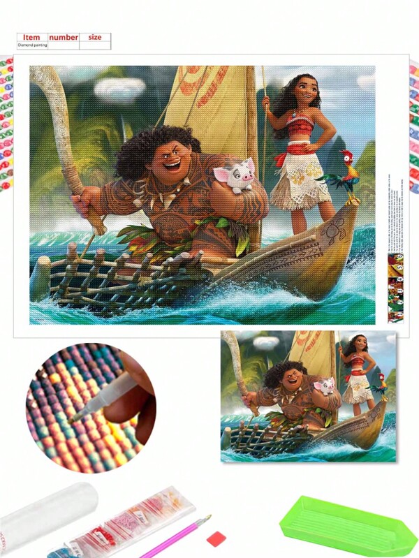 Disney Moana DIY Diamond Painting Kit, Disney Cartoon, Beginner 5D Full Round Diamond Diamond Embroidery Mosaic Handicraft, Comes With A Set Of Tools, Suitable For Home Wall Decoration, Thanksgiving Christmas Gift For Family And Friends