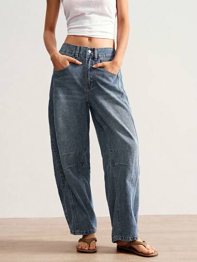 Bohemela 女性用カジュアル ウォッシュ フレアレッグジーンズ ゆとりのあるレディースジーンズ