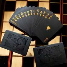 防水黑色扑克牌，奢华棋盘游戏，金色黑桃设计 - 耐用塑料扑克牌，派对、节日礼物、扑克之夜的完美之选 | 时尚扑克牌 - 彩色 - 查看 2