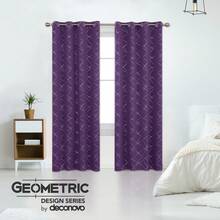 2 Pcs Blackout Curtains - 52 Inch Wide Panels, Silver Geometric Prints, Noise Reduction, Heat Insulation, Easy To Hang, Suitable For Living Rooms & Bedrooms - 紫色 - 查看 8