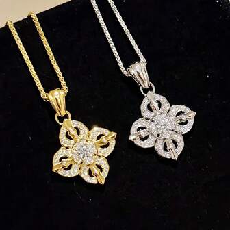 Sterling Silver Flower Necklace For Women Cross Gold Pendant For Women Diamond Inlaid With Niche Design Sweater Chain