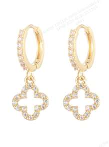 1 Pair Copper Cubic Zirconia Luxury Stud Earrings, Elegant Minimalist Hollow Flower Star Design Dangle Earrings