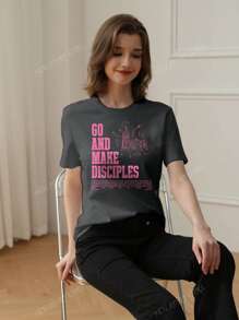 Women's Colorful Letter & Graphic Printed Round Neck T-Shirt, Street-Style Fashion Tops, Western Style For Ladies