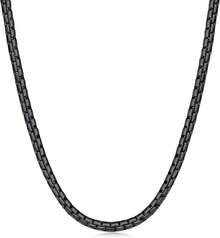 ¡RecomendadoFiusem - Cadenas planas negras para hombre, cadena de acero inoxidable de 2.5/3/4/4.5/5 mm, collares para hombres y mujeres de 16-28 pulgadas¡Top de Temporada - Negro 5MM - Ver 11