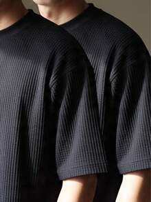 Kit 2 RelaxMax Men's Casual Oversized Textured Mesh Shirt - Black and Black - View 1