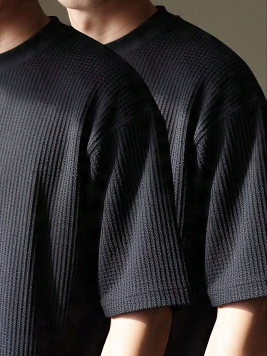 Kit 2 RelaxMax Men's Casual Oversized Textured Mesh Shirt - Black and Black - View 1