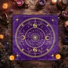 1pc Mystical Tarot Constellation Square Altar Cloth - Witchy Nature Tablecloth With Tarot Card Reading Design Perfect For Spiritual Occasions And Festivals, Mystical DecorCelestial Theme Suitable For Divination Beginners Placenta - Black - View 4