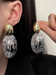 1 par de pendientes ovalados exagerados de aleación de zinc con estilo retro para mujer, joyería de estilo europeo y americano para fiesta, viaje, vacaciones, banquete