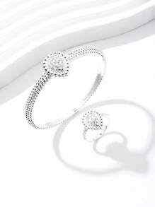 1 conjunto Pulseira e Anel com Borda de Pérola em Forma de Gota d'Água para Mulheres, Conjunto de Joias de Design Vintage, Para Uso Diário