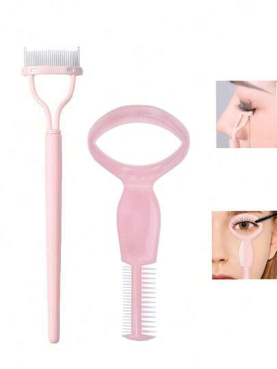 2pcs Eyelash Tool Set - Eyelash Applicator And Eyelash Brush Auxiliary Tools, Foldable Stainless Steel Eyelash Comb For Natural Lashes Without Clumping, Portable Eyelash Comb Steel Pin Eyebrow Brush Beauty Makeup Tools