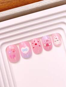 24 片儿童按压式指甲贴纸 Naio 儿童人造指甲贴纸 预粘全覆盖短款亚克力指甲 适合女孩儿童指甲装饰（粉色天堂）