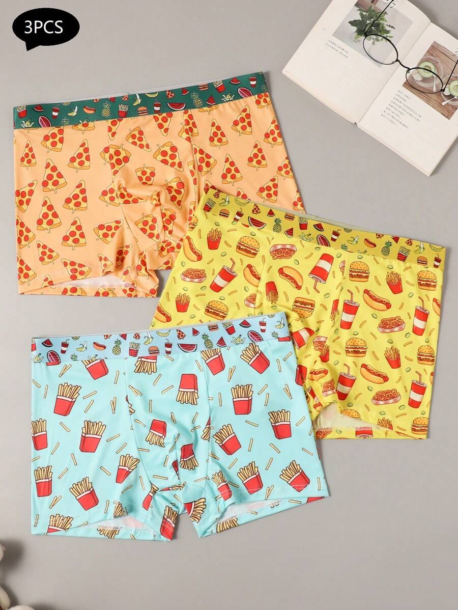 3PCS Men's Underwear, Fruit Print, Fashionable, Elasticated Waistband, Boxer Briefs - Multicolor - View 1