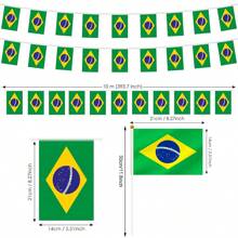 32.8 Pies Bandera de Brasil Banderín con 30 Banderas, 20 Piezas Bandera Pequeña de Brasil de Mano para Eventos Deportivos, Festivales Patrióticos, Día de la Independencia, Fiesta de Fútbol, Decoración Interior y Exterior de Bares