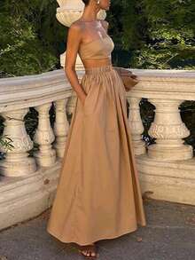 Women Two Pieces Outfits For Daily Wear - Khaki - View 3