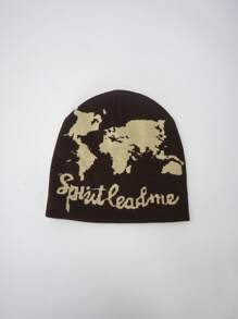 1pc World Map Knitted Beanie Hat, Street Style Skull Cap, Unisex Casual, Outdoor Sports, Ideal Gift For Festivals Fall Outfit