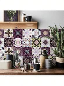 24 Pieces Bohemian Style Kitchen Bathroom Entrance Waterproof Moisture-Proof Wall Stickers Waterproof Tile Stickers PVC Self-Adhesive Decorative Stickers Kitchen Accessories Room Decor Wall Decor Wallpaper Wall Paper