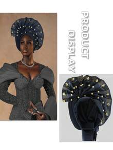 1 件欧美时尚女士婚礼头巾，串珠钻石扇形圆帽，涤纶休闲派对优雅串珠水钻，适合约会、婚礼、节日、日常穿着春夏秋冬