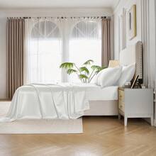 6pc Lux Decor Fitted Bed Sheets Sets, Soft Deep Pockets With Elastic Corner Straps, Easy-Fit Breathable Sheets, Hotel Quality Luxury Bedding Linen Sheets Sets For Full Queen King California King Size Bed, Perfect Bedding Sets Gift - 白色 - 查看 2