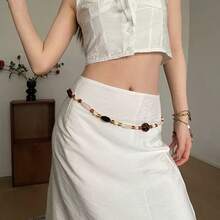 1pc Elegant Beaded Waist Belt, Suitable For Summer And School Wear - Beige - View 2