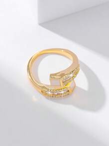 1pc Copper Material Multi-Cube Micro-Inlay Zirconia Ring, Ladies Daily Party Wear Finger Ring