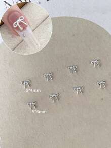50Pcs Mini Bows Hearts For Nails, Small Tiny Bows Charms For Natural Short Nail Toe Nails Spring Summer Fairy Nails, Silvery Metal Alloy Heart Nail Charms For Makeup Eye Gems,Bows For Crafting