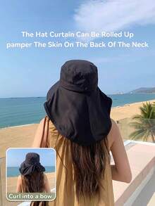 1 件女士夏季时尚太阳帽，男女通用户外徒步宽边渔夫帽，钓鱼防晒帽，带马尾辫孔和抽绳 - 透气涤纶，可调节闭合，适合户外和休闲穿着（防风扣颜色随机）