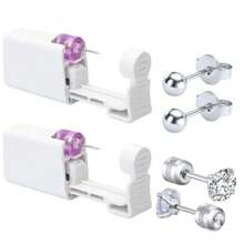 2 pezzi Set piercing orecchie monouso con punte integrate, 2 pezzi orecchini con zirconia cubica - Kit sicuro per piercing delle orecchie