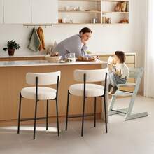 Fumahome Modern Boucle Bar Stool Set Of 2 Upholstered Counter Height Chair With Backrest Armless Chair With Sturdy Metal Frame Accent Couch For Home Bar Kitchens Cafes Lounges - Ivory - View 3