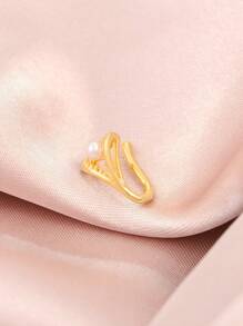 1 Pezzo Anello Finto Per Naso Incantato In Rame Con Decorazioni A Forma Di Diamante Geometrico E Nappa A Perla Finta E Zirconi Cubici Per Donne-fregio Di Lusso Per Appuntamenti