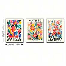 三联充满活力的“马蒂斯”花卉帆布艺术画套装 - 现代墙面装饰，松木画框，适用于客厅、卧室、厨房、家庭办公室 - 色彩缤纷的抽象海报，是咖啡馆、酒吧、宿舍、墙面装饰、客厅的理想之选 - 彩色 - 查看 4