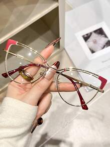 1pc Women Fashion Anti Light Blue Cat Eye Glasses Frame Retro Luxury Optical Computer Eyeglasses Clear Glasses Accessories