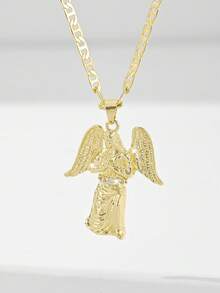 1 件欧式 14K 金分层浮雕铜镶嵌锆石天使丘比特射手吊坠项链，适合送给母亲/情侣/朋友/教母的礼物，日常和节日佩戴 - 金黃色 - 查看 6