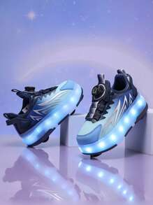 Migające rolki LED dla dziewcząt, 2 w 1, zdejmowane kółka, odpowiednie na wiosnę, lato, jesień i zimę, modne uliczne kraciaste buty do jazdy na rolkach z rzepem i akumulatorem litowo-polimerowym, oddychająca cholewka z poliuretanu i trwała podeszwa zewnętrzna z TPR, odpowiednie dla aktywnych dzieci poniżej 14 lat