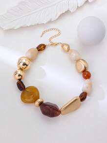 2pcs Vintage Bohemian Exaggerated Resin Beaded Necklace And Bracelet Set, Suitable For Women