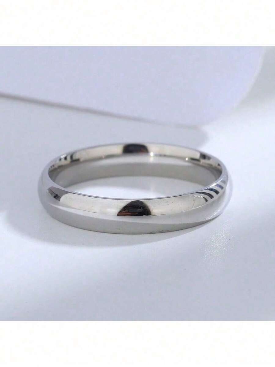 1pç Aliança De Namoro Prata 4mm Abaulada Polida Lisa Anel Feminino Masculino Estiloso Executivo Moda Homem De Casamento Noivado Aço Inoxidável Fininha Aço Inoxidável 316L A_09