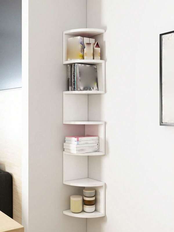 1 pieza Estantería de pared de triángulo en forma de media luna de 5 niveles de material de espuma creativo, soporte de almacenamiento montado en pared