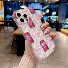 Bow-Knot 1pc Transparent Bow Drink Bottle Design Phone Case, Silicone Airbag Shock-Proof, Personalized Phone Case Compatible With IPhone 7/7Plus/8/8Plus/X/XR/XS/XS Max/11/11Pro/11Pro Max/12/12Pro/12Pro Max/13/13Pro/13Pro Max/14/14Pro/14Pro Max/14Plus/15/15Pro/15Pro Max