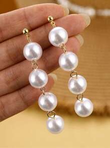 1 par de pendientes largos de vintage con flecos de perlas falsas, pendientes elegantes y versátiles de alta gama apropiados para mujeres en fiestas, bodas y uso diario