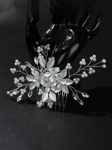 1 Stück handgemachter Kamm mit Blume aus Kunstperlen als Haarschmuck, Braut-Krone als Kopfschmuck für die Hochzeit