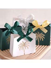 5件/10件优雅绿色礼品袋配配套丝带精致棕榈树糖果盒沙特国庆派对小礼物 - 彩色 - 查看 2
