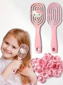 Sanrio 21pcs Cute Kitty Fluffy Design Detangling Hair Brush Set With Hair Ties