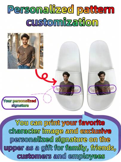Personalized Printed Slippers For Men, Creative Custom Design, Gift Idea For Beach, Office, Hotel, Home Use